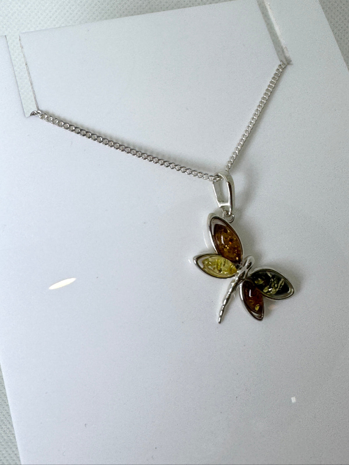 Multi Coloured Natural Amber Dragonfly Pendant