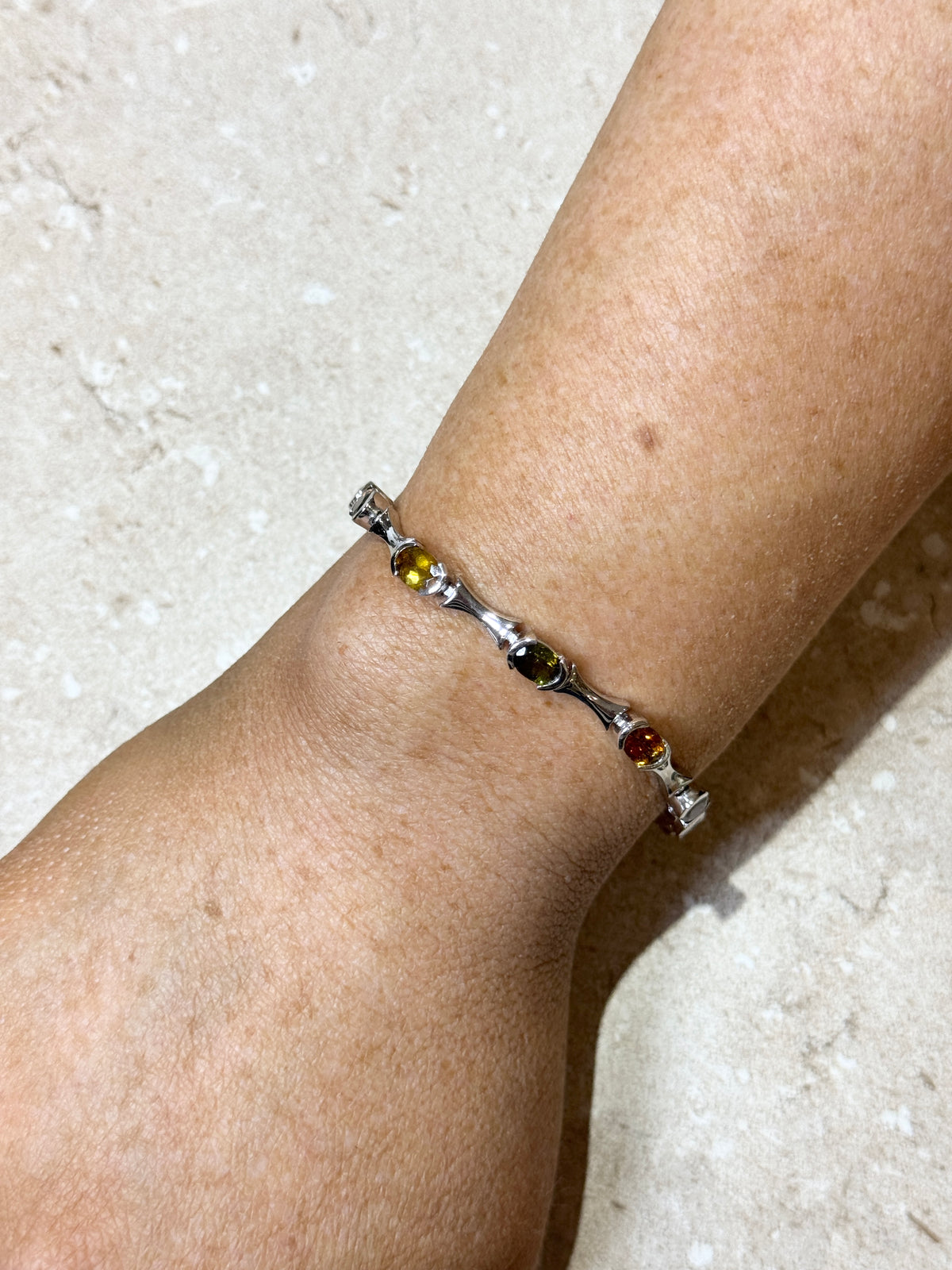 Rub Over Set | 9 Stone Multi Coloured Natural Tourmaline Bracelet