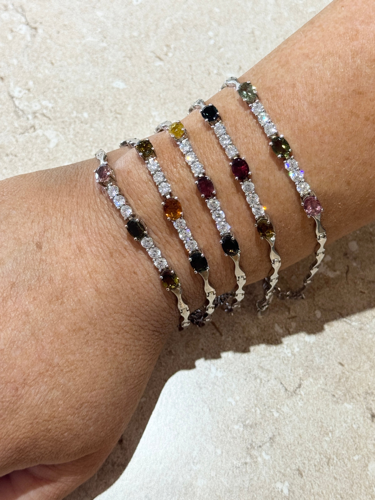 Multi Coloured Natural Tourmaline Bracelet with Cubic Zirconia | 5 Styles Available